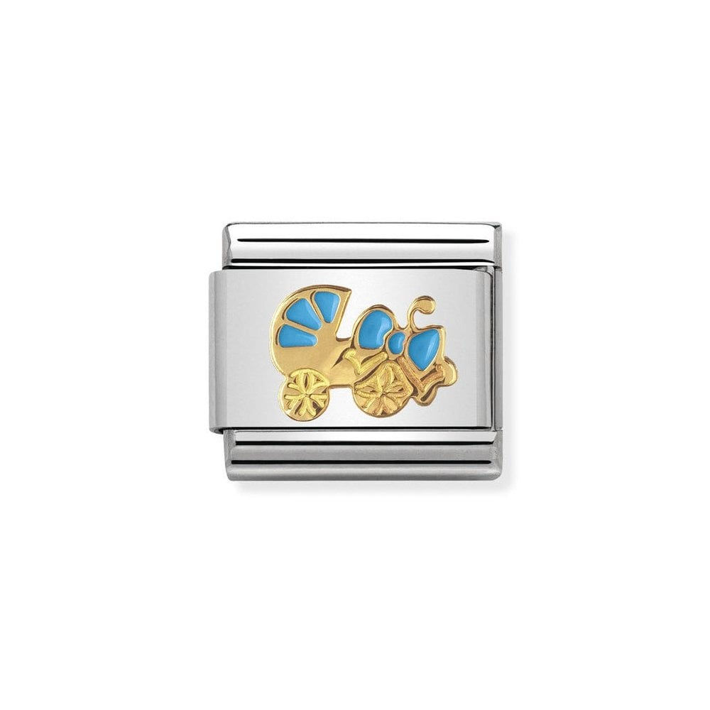 Nomination Gold Classic Blue Pram with Bow Charm Link - 030208/48