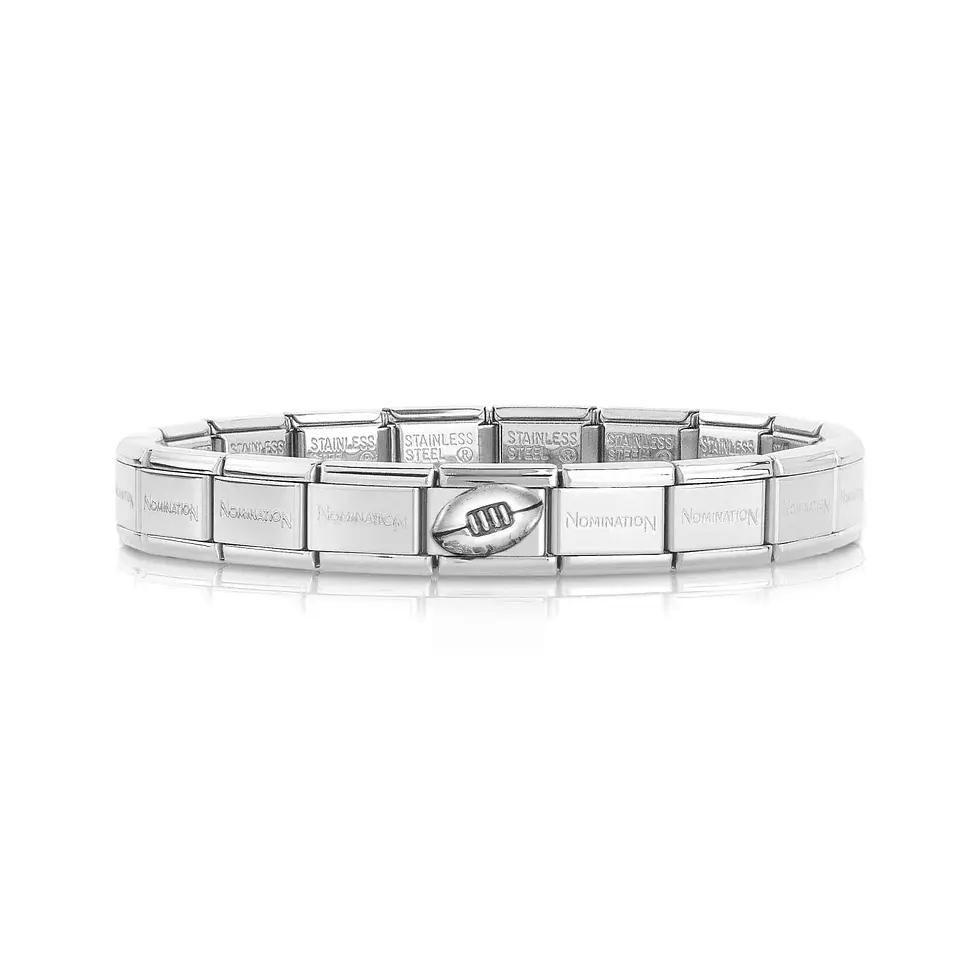 Nomination Classic Bracelet with a Silvershine Rugby Ball Charm Link