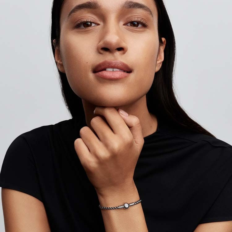 Thumbnail: Pandora Silver and Black Cord Box Chain Bracelet