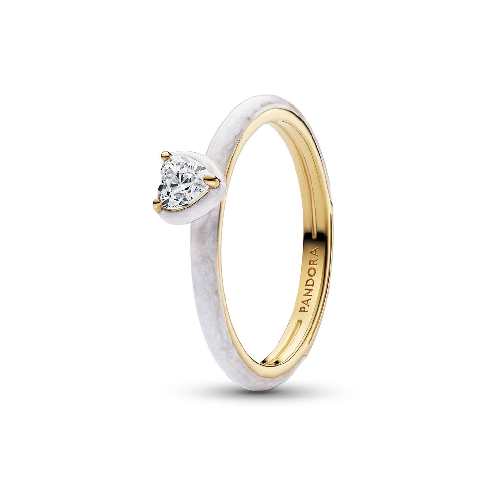 Pandora ME Chakra White Heart Stone Gold Plated Ring