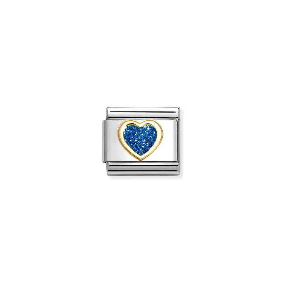 Nomination Classic Gold Blue Glitter Heart Charm Link