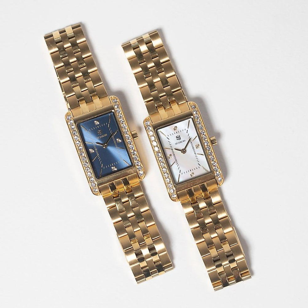 Thumbnail: Sif Jakobs Martina Stainless Steel Gold Tone Blue Sunray Dial Clear CZ Watch