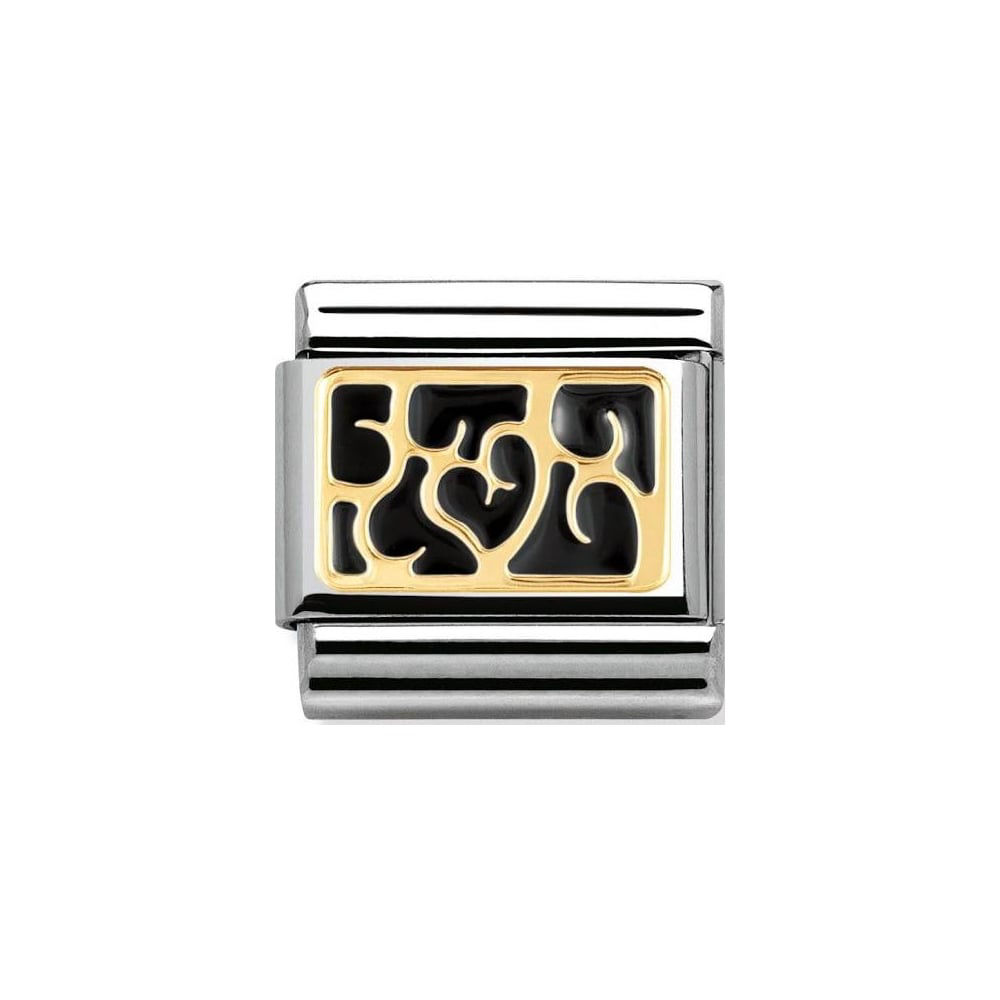 Nomination Classic Gold Interlocking Black Hearts Charm Link