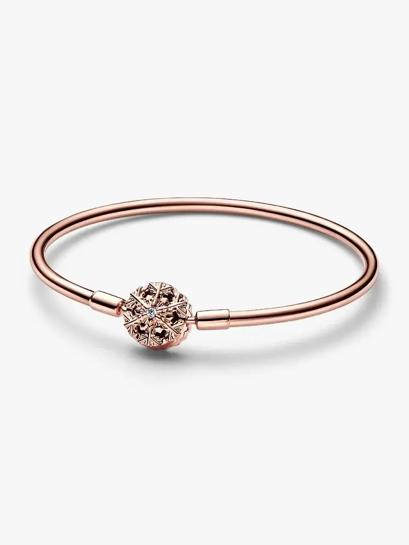 Pandora Moments Rose Sparkling Snowflake Clasp Bangle - Size 2 - 19cm