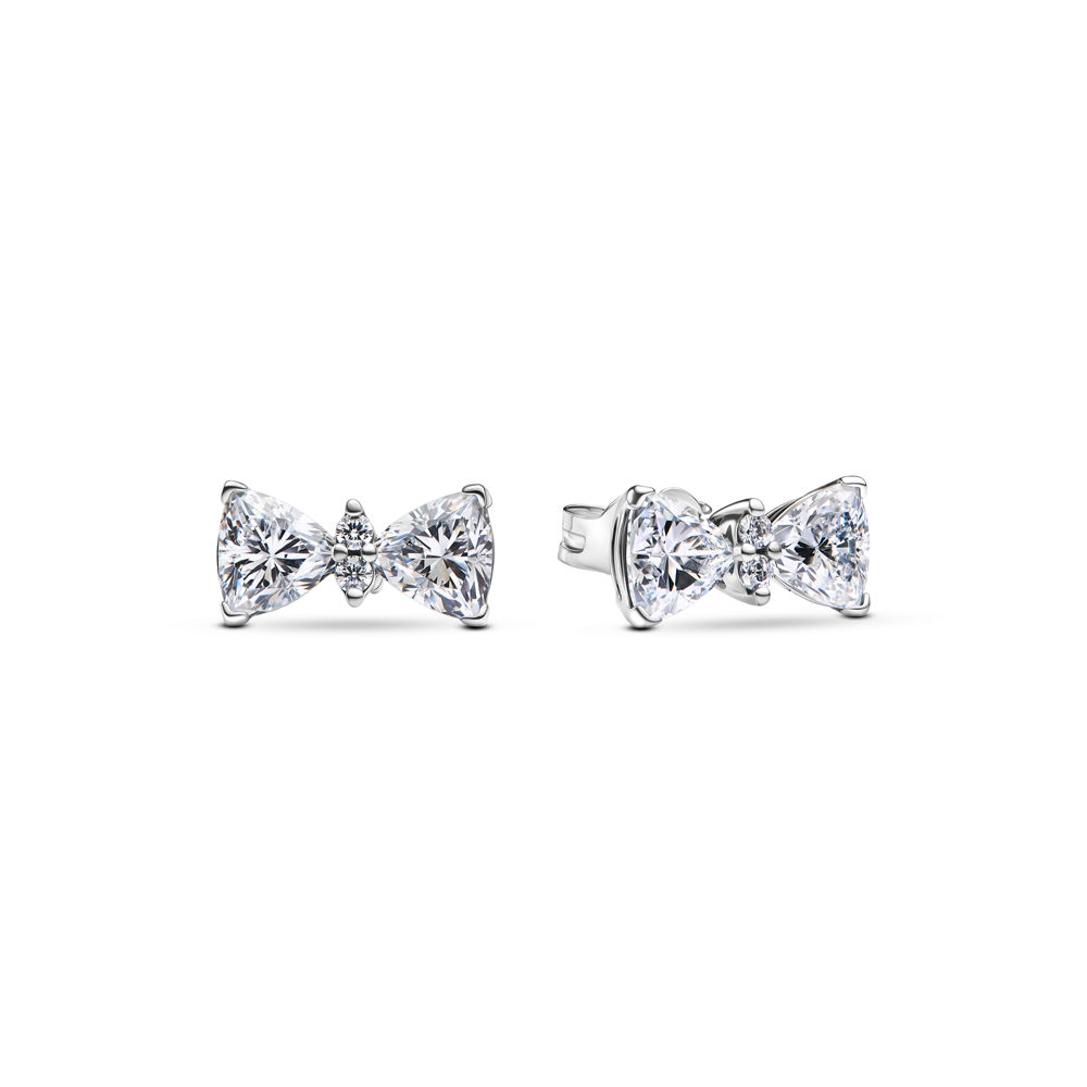 Pandora Sparkling Clear Bow Silver Stud Earrings