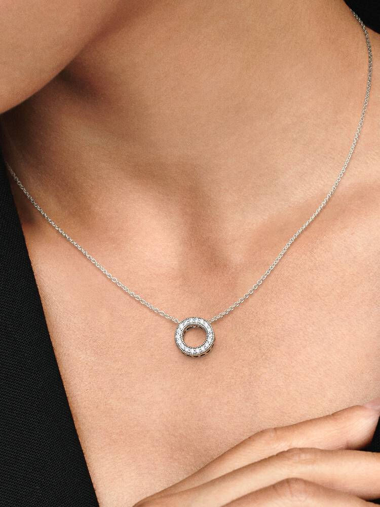 Thumbnail: Pandora Logo Pavé Circle Reversible Necklace