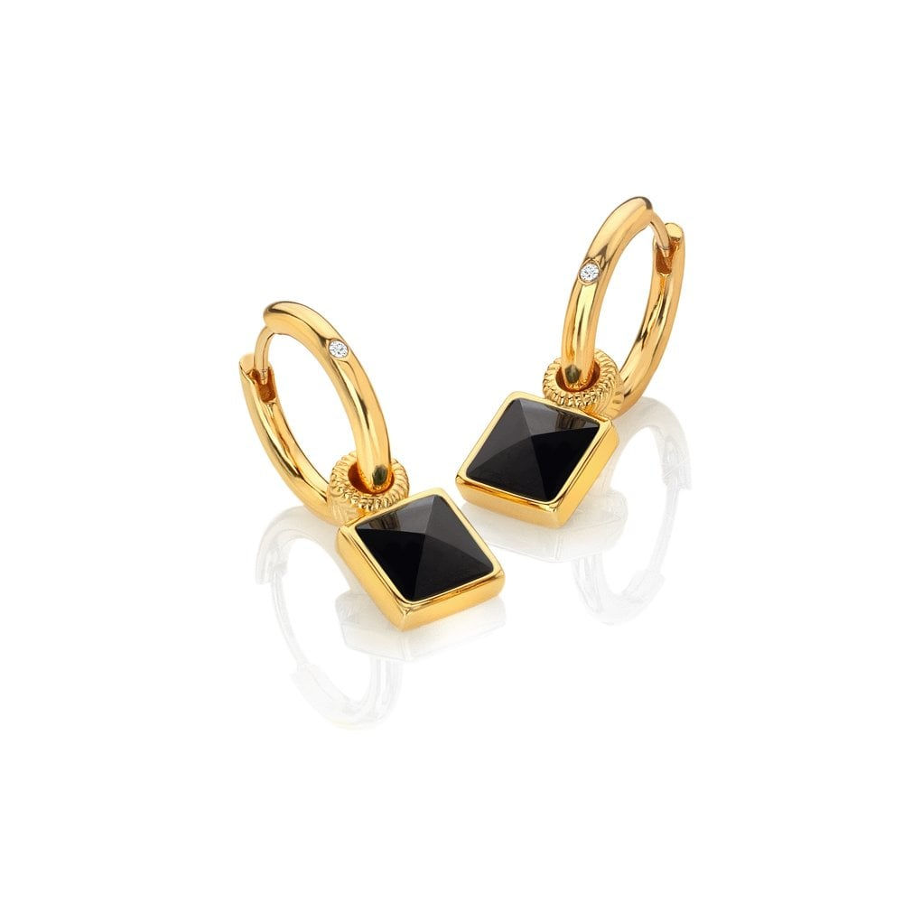Hot Diamonds X GEM Golden Black Onyx Square Drop Earrings