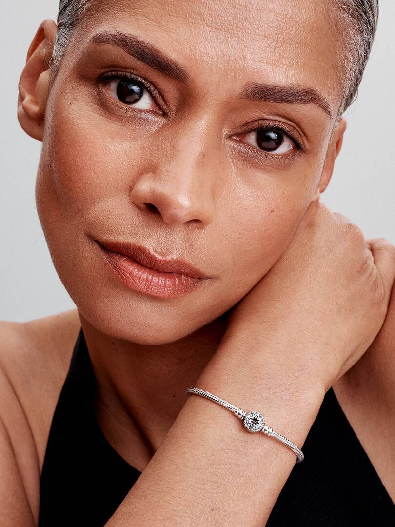 Thumbnail: Pandora Silver North Star Clasp Snake Chain Bracelet