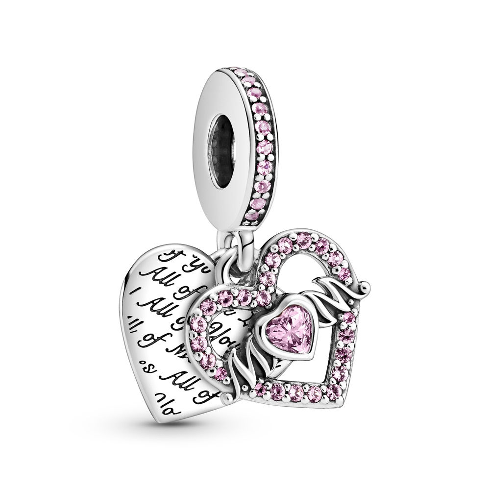 Pandora Heart and Mum Double Dangle Silver Charm