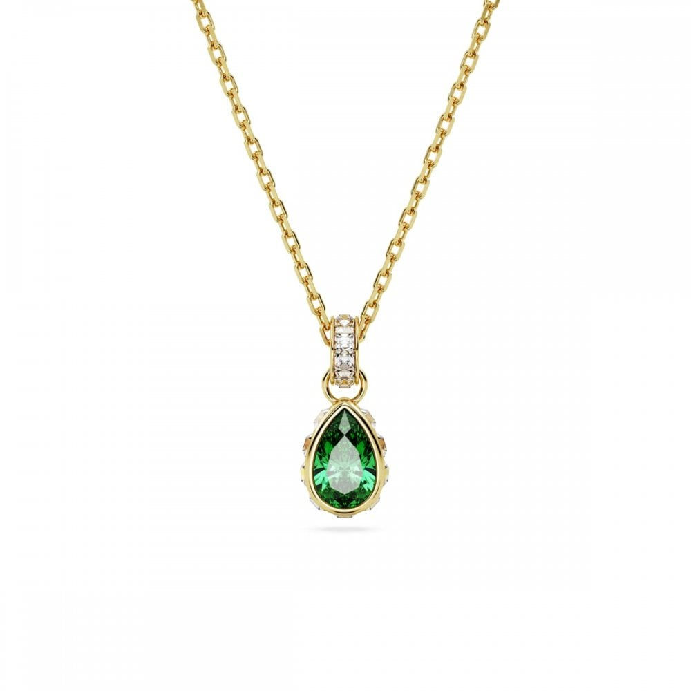 Swarovski Chroma Green Pear Cut Gold Tone Necklace