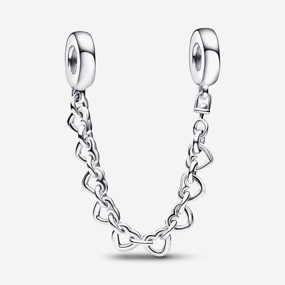 Pandora Moments Silver Linked Hearts Safety Chain Charm