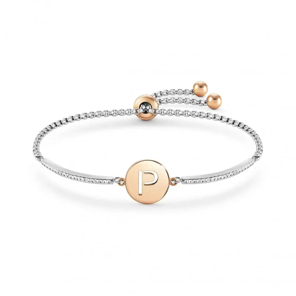 Nomination Rose Gold Tone Milleluci Initial P Bracelet CZ Crystals