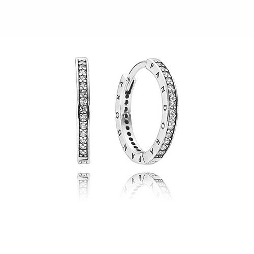 Pandora Sparkle and Pandora Logo Pavé Hoop Silver Earrings
