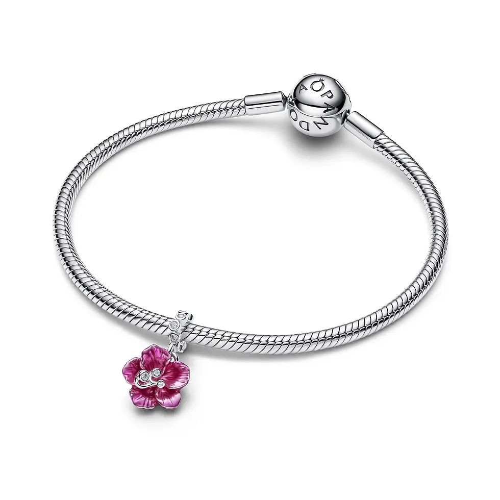Thumbnail: Pandora Hibiscus Pink Flower Silver Charm