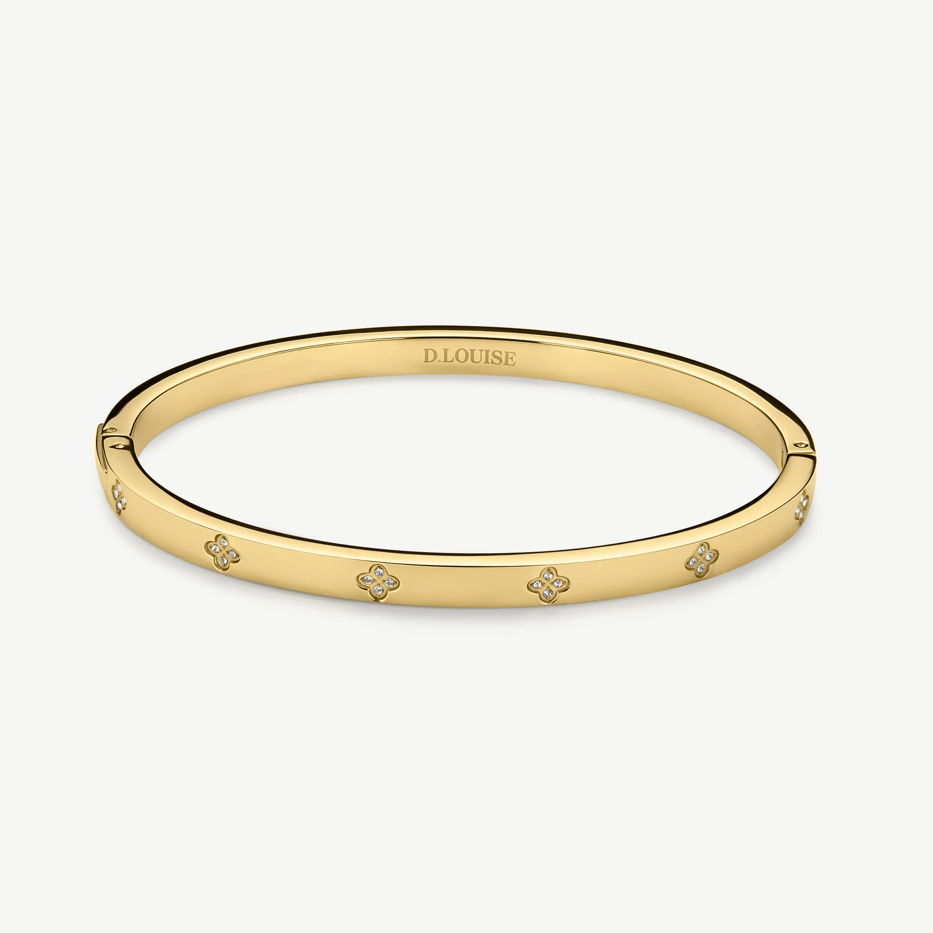 D.Louise Sparkling Clover Slim Bangle Bracelet Gold Plated