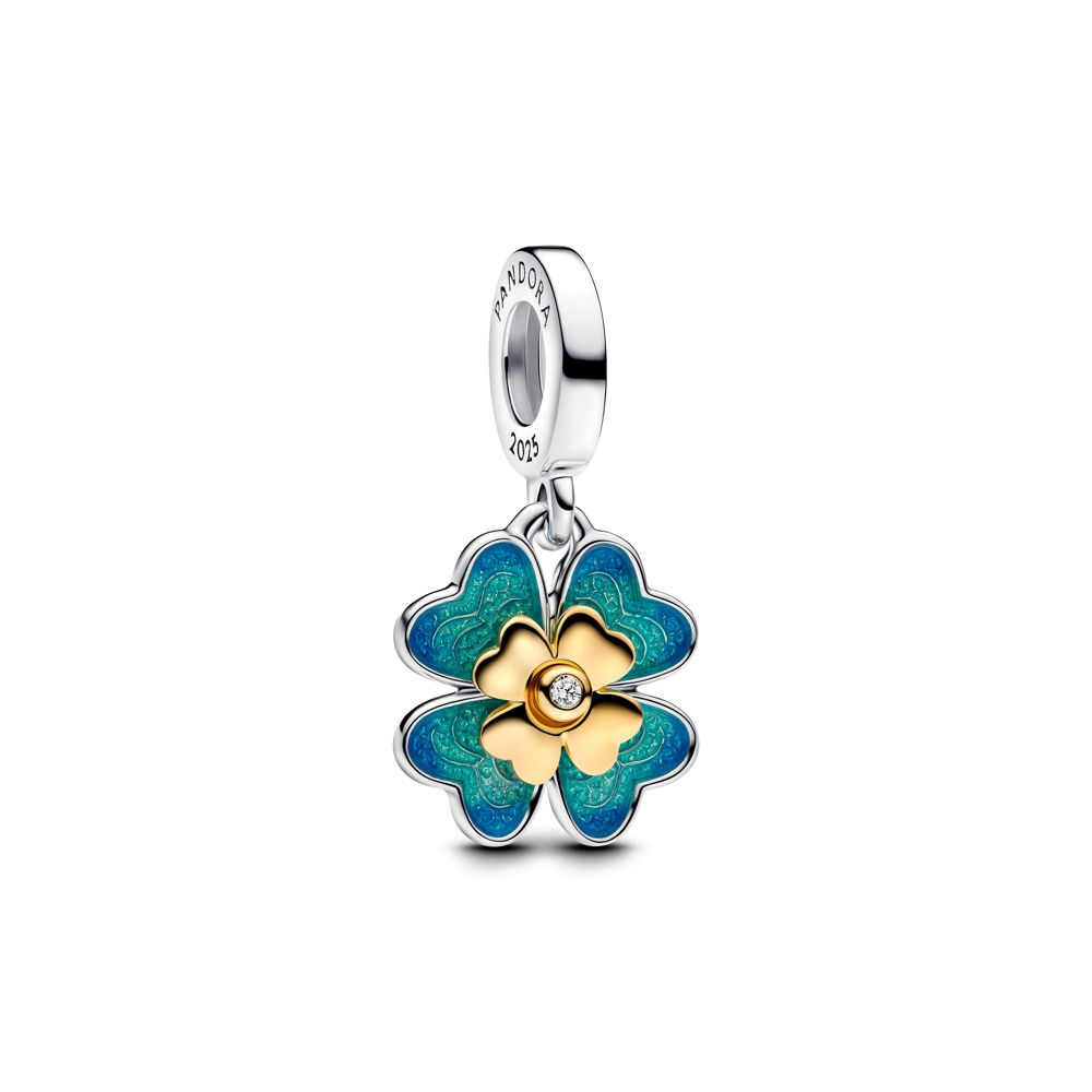Pandora Spinnable Four Leaf Clover Two Tone Dangle Pendant Charm