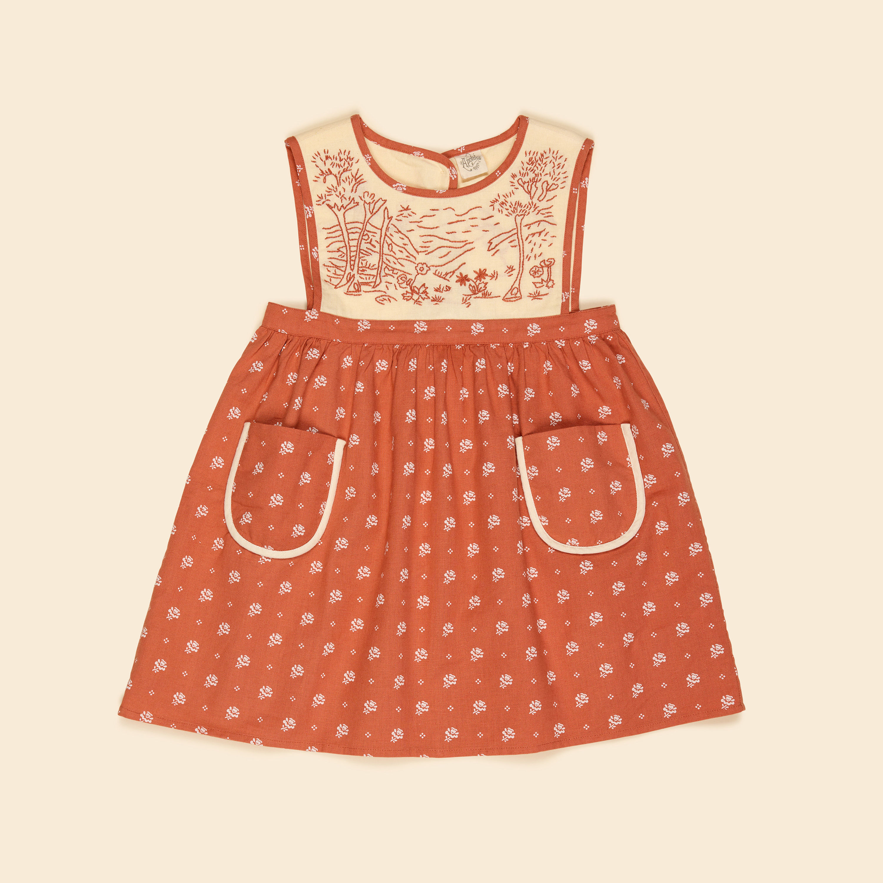 Bibi Hand Embroidered Pinafore, Mountain Calico Jam -Apolina