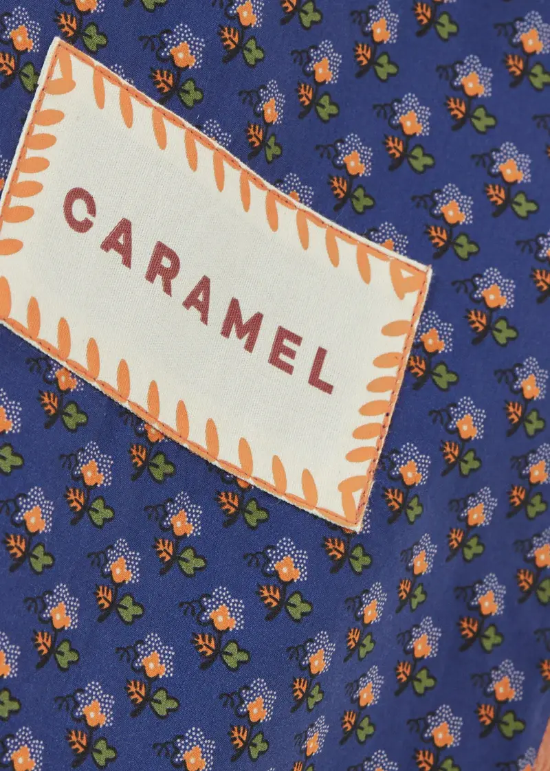 Thumbnail: Small Tote Bag, Navy Posy Print - Caramel