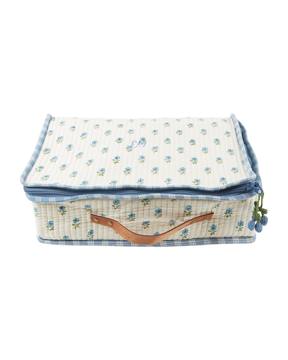 Thumbnail: Large Suitcase, Ecru and Blue Floral - Emile et Ida
