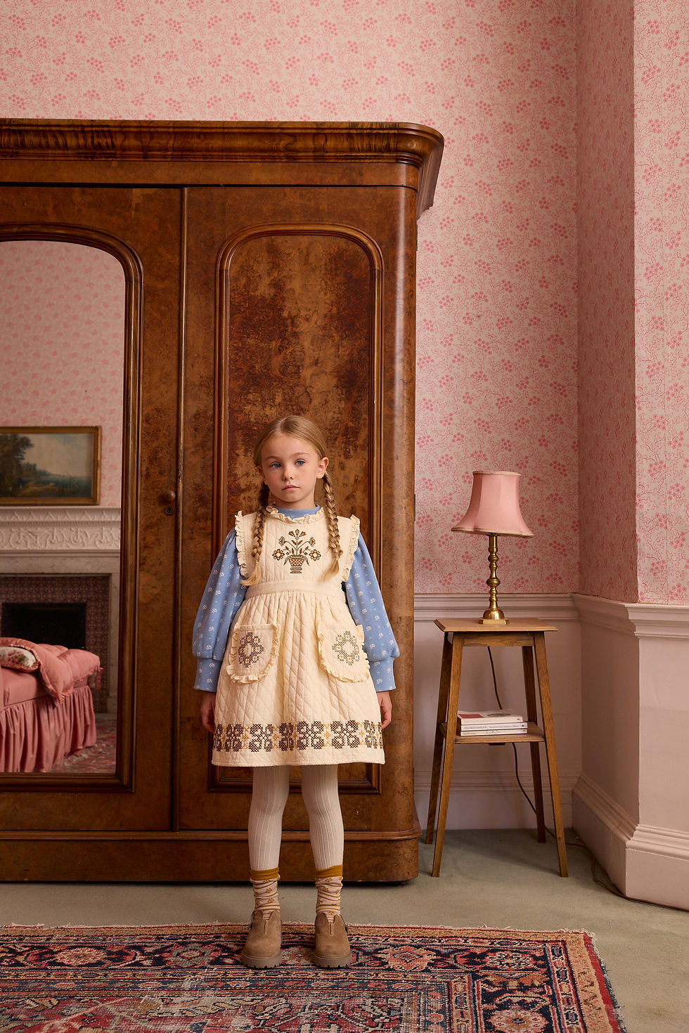 Thumbnail: Mya Peplum Jersey Top, Mountain Calico Blue - Apolina kids
