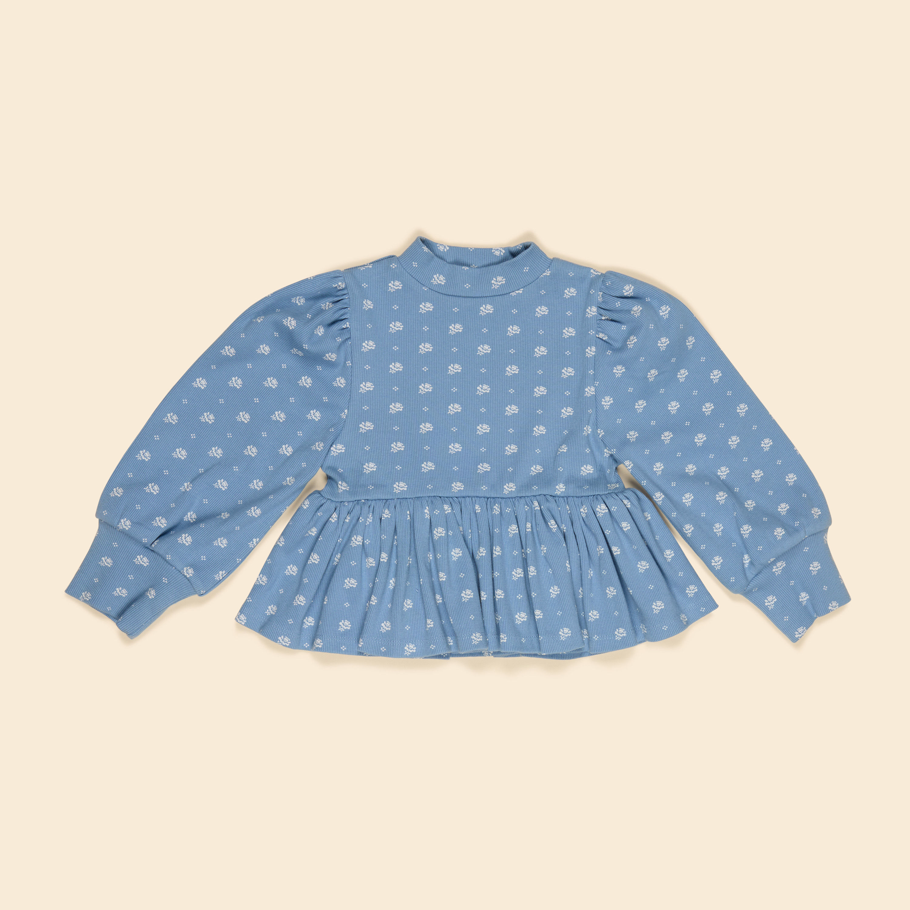Mya Peplum Jersey Top, Mountain Calico Blue - Apolina kids