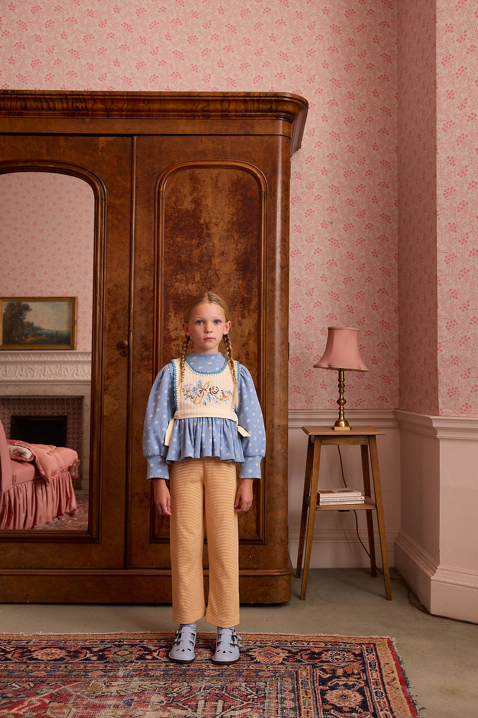 Thumbnail: Mya Peplum Jersey Top, Mountain Calico Blue - Apolina kids