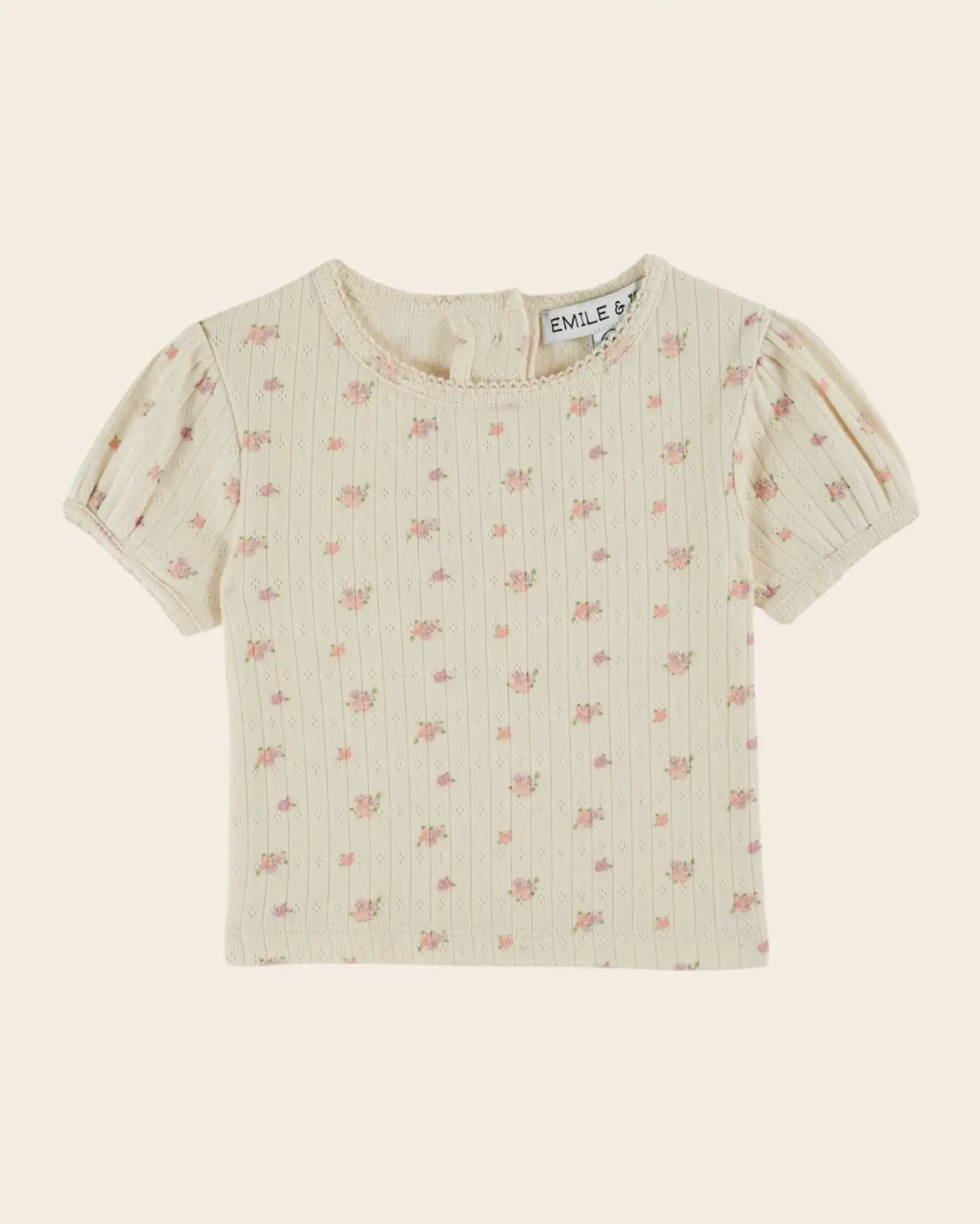 Baby Pointelle Tee, Ecru Floral - Emile et Ida