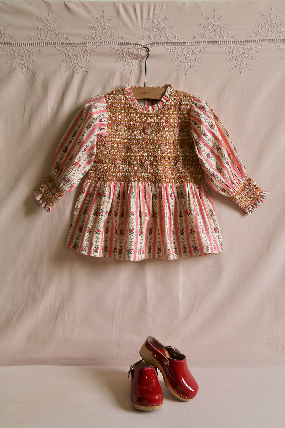 Thumbnail: Handsmock Blouse, Tapestry Pink Stripe Print - Bonjour Diary