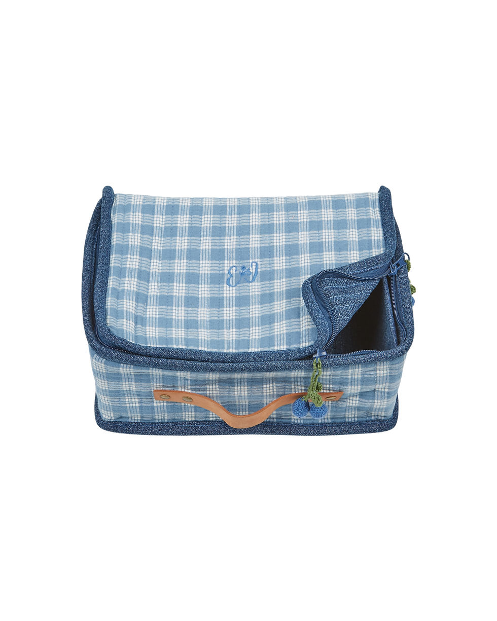 Thumbnail: Small Suitcase, Blue Checkered Pattern - Emile et Ida