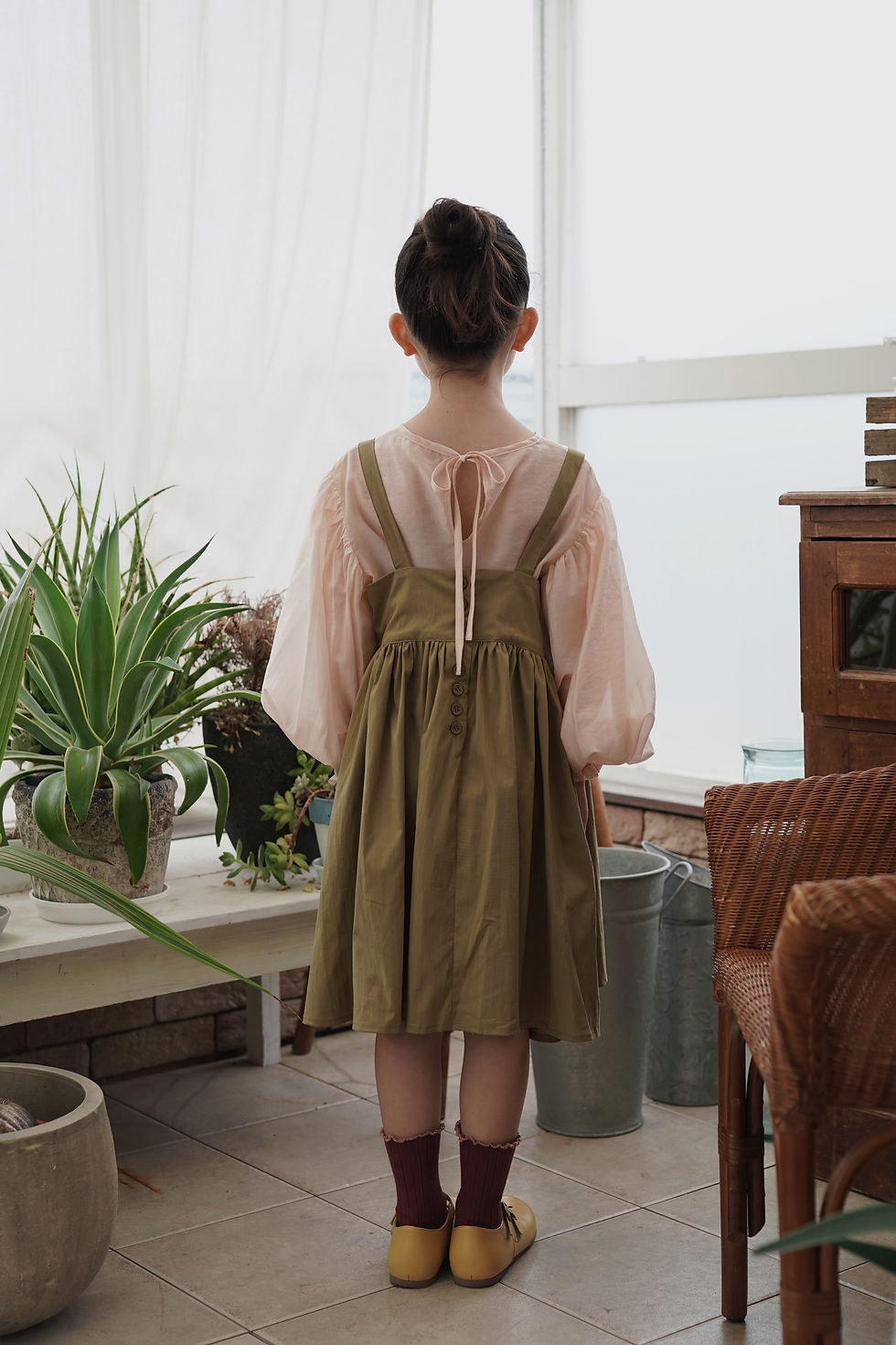 Thumbnail: Long Dress, Khaki - Mes Kids Des Fleurs
