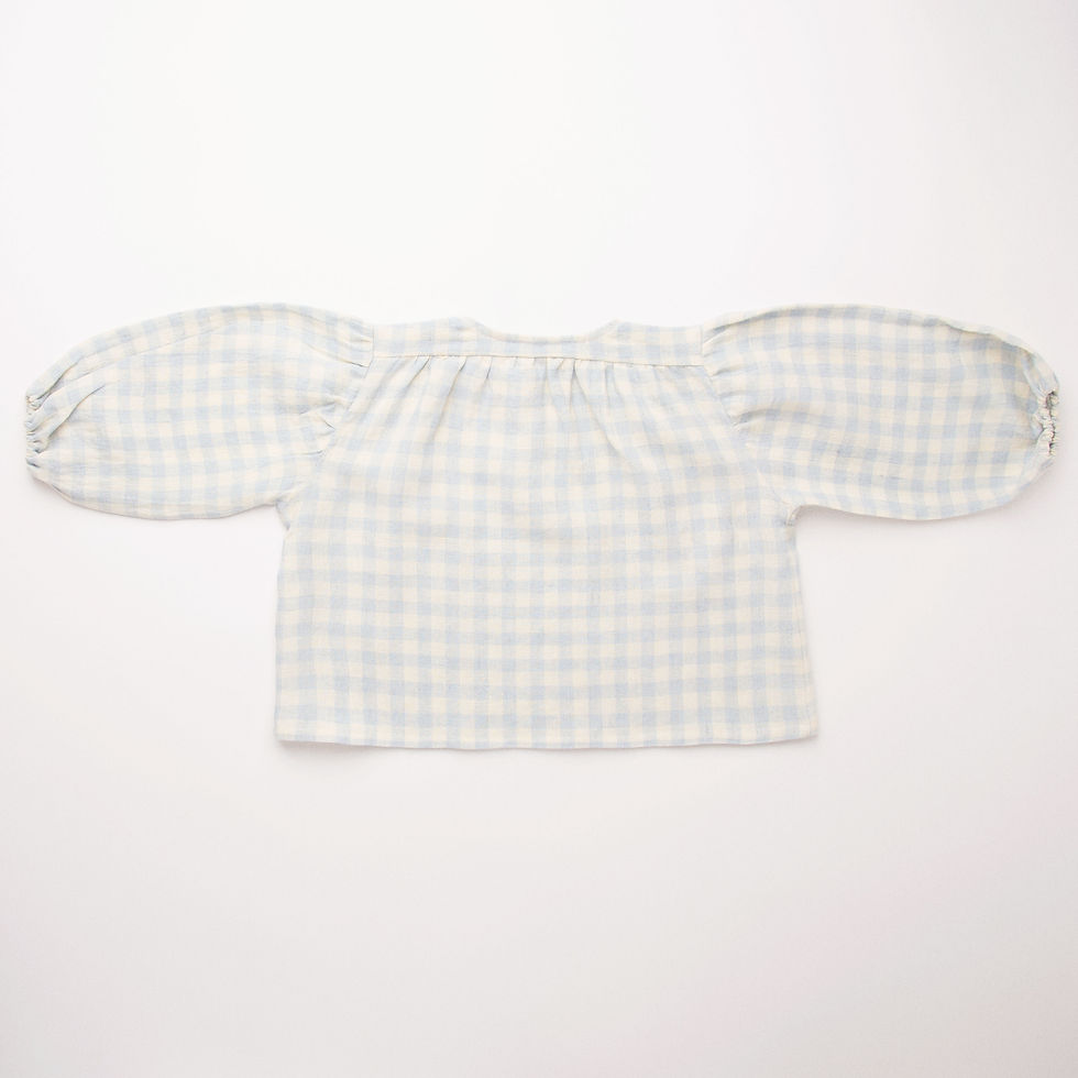 Thumbnail: Mother May I Blouse, Powder Blue Check Linen  - Nellie Quats