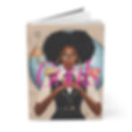 Goals journal cover: Black woman with afro, glasses, and global map background