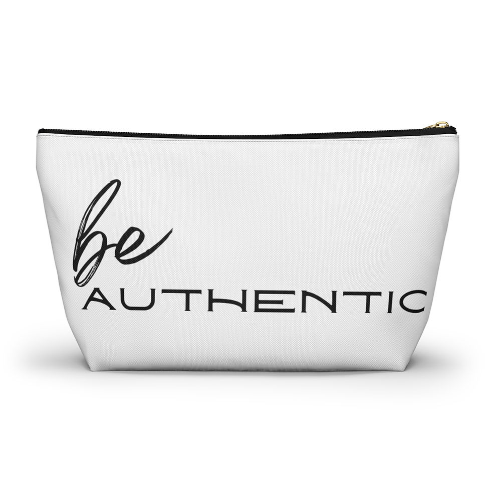 White zipper pouch with "be AUTHENTIC" text