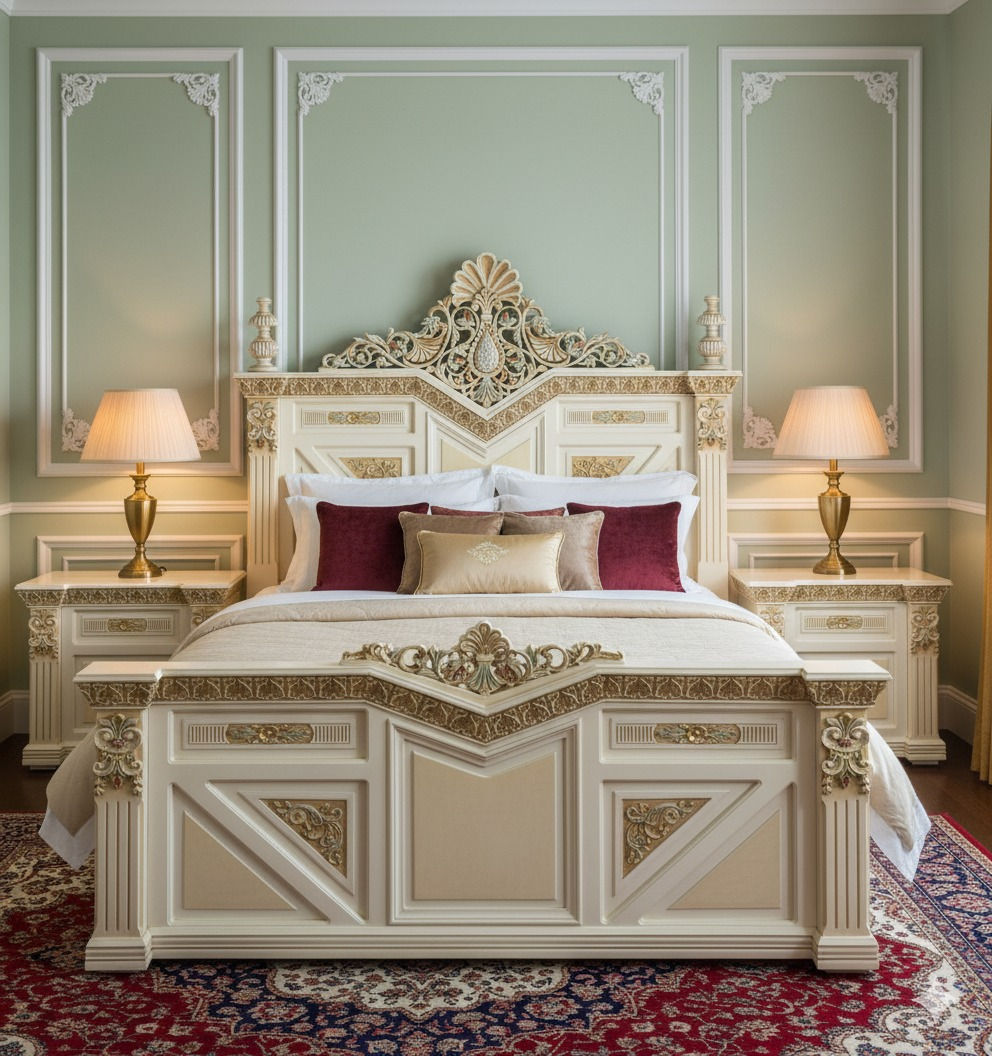 Sheesham Wood Computerize Carving Bedroom Set