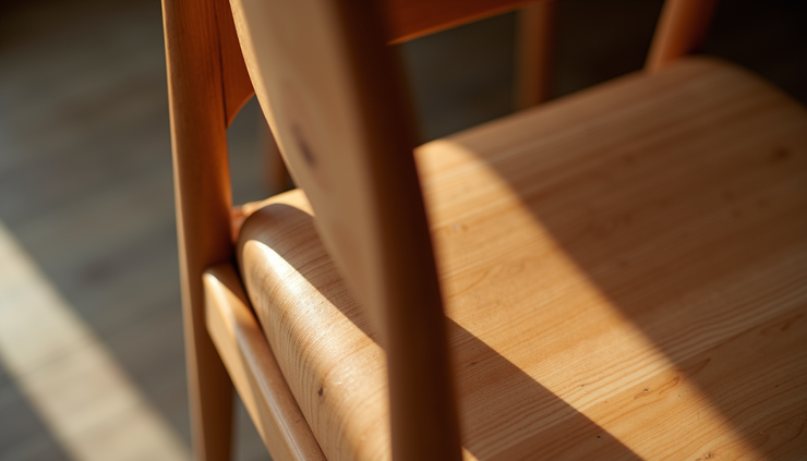 Close-up view of Sheesham wood grain on a handcrafted chair