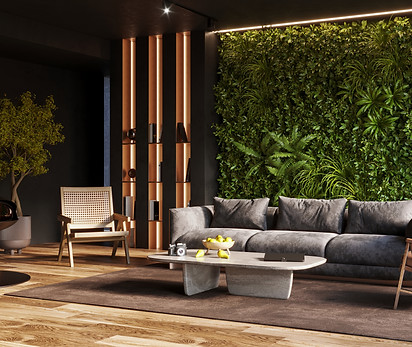Vertical green wall in a living room interior