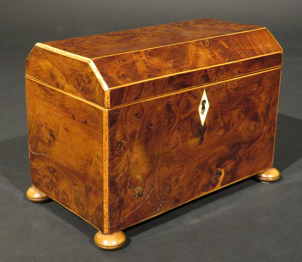 Thumbnail: A Fine and Early 19th Century Burr Yew Wood Tea Caddy. English, Circa 1800