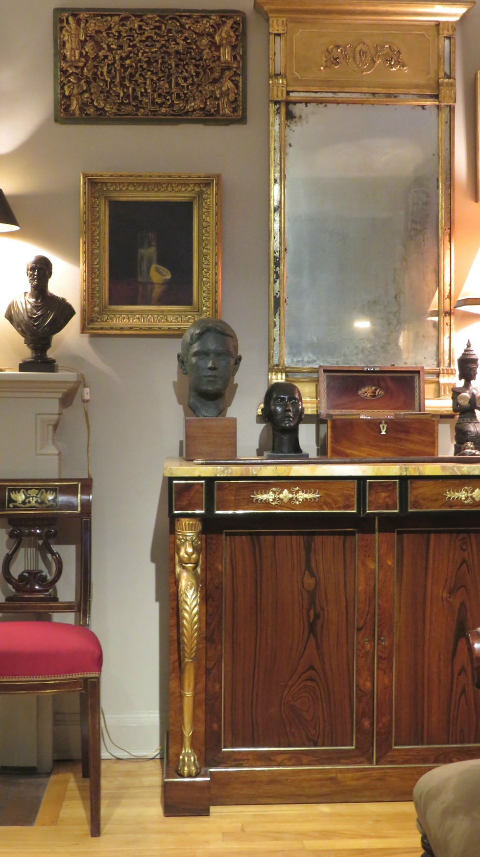 Thumbnail: An Exceptional Regency Period Rosewood & Goncalo-Alves Parcel Gilt Side Cabinet