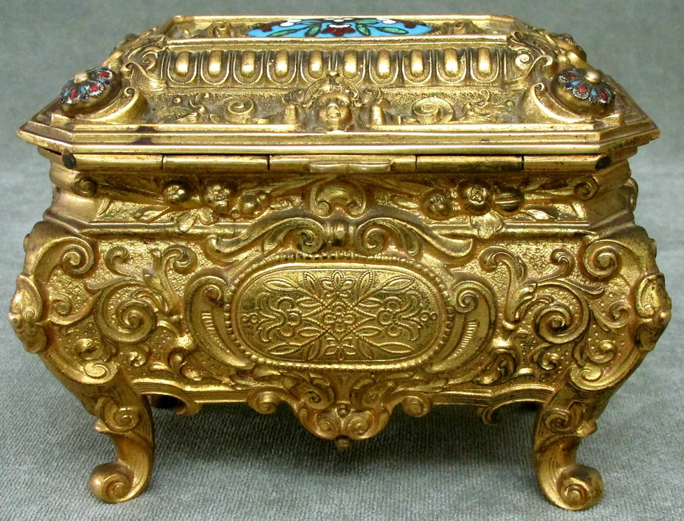 Thumbnail: An Early 20th Century Rococo Inspired Gilt Bronze & Enamel Jewellery Casket