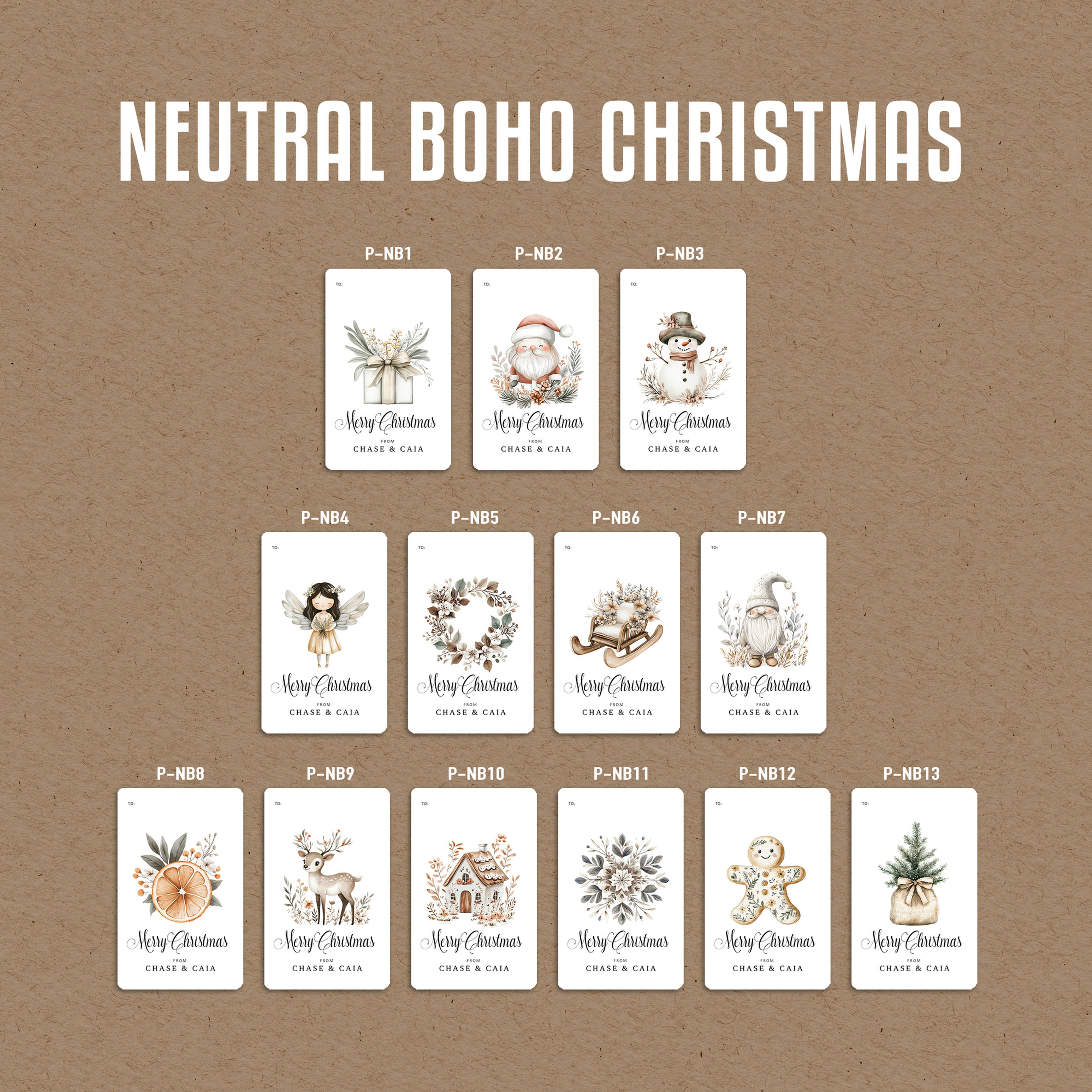 Neutral Boho Christmas (Portrait) Gift Tags