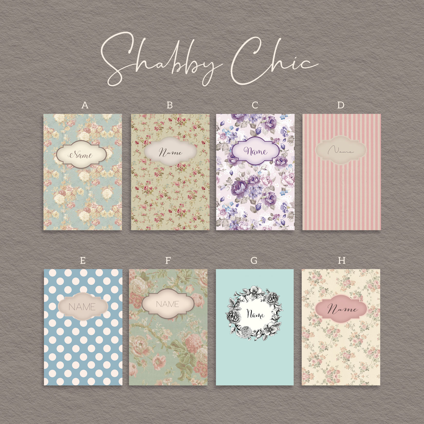 Personalized Cover with 50 Blank Sheets Notepad Shabby Chic Design