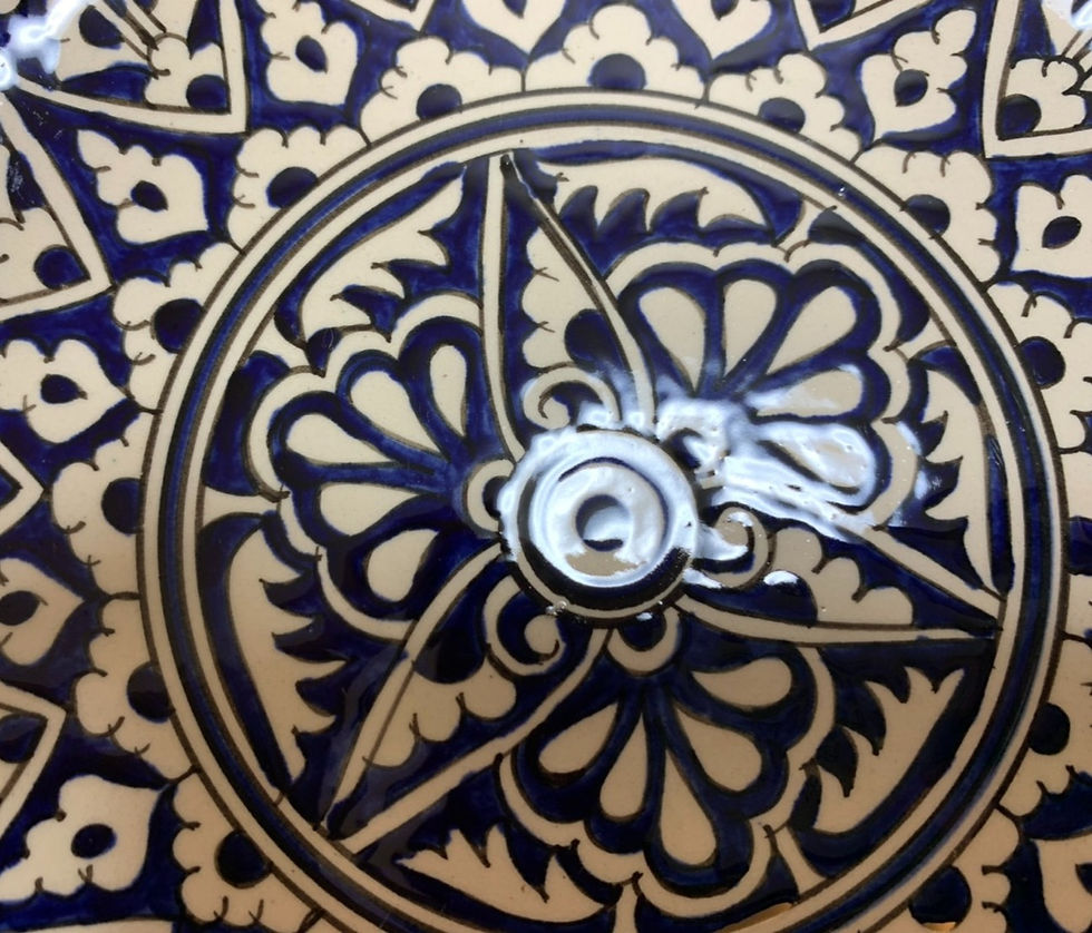 ウズベキスタンリシタン陶器 手描き花模様の陶器ボウルB 手描きの