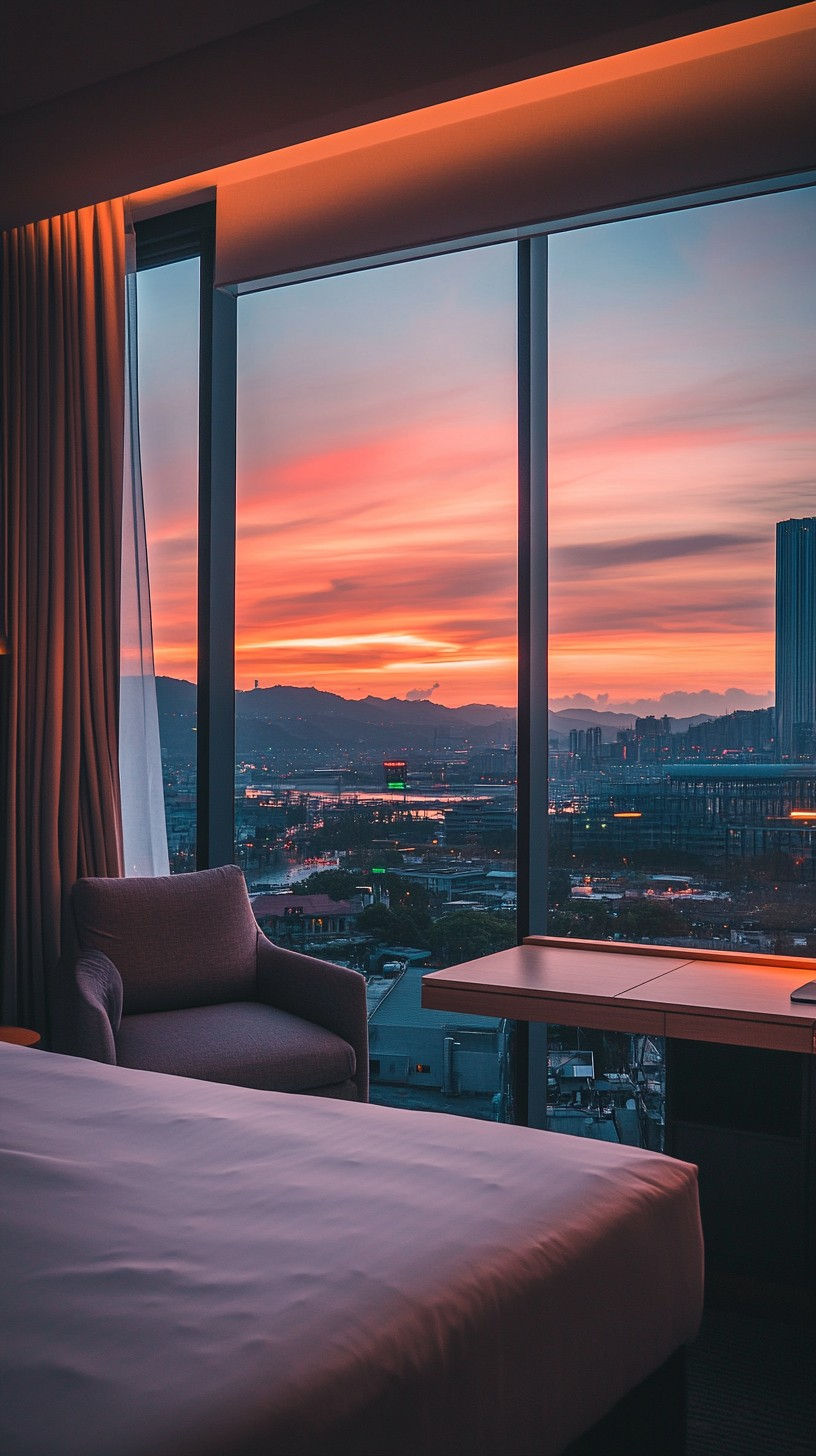 View of a sunset from a hotel room