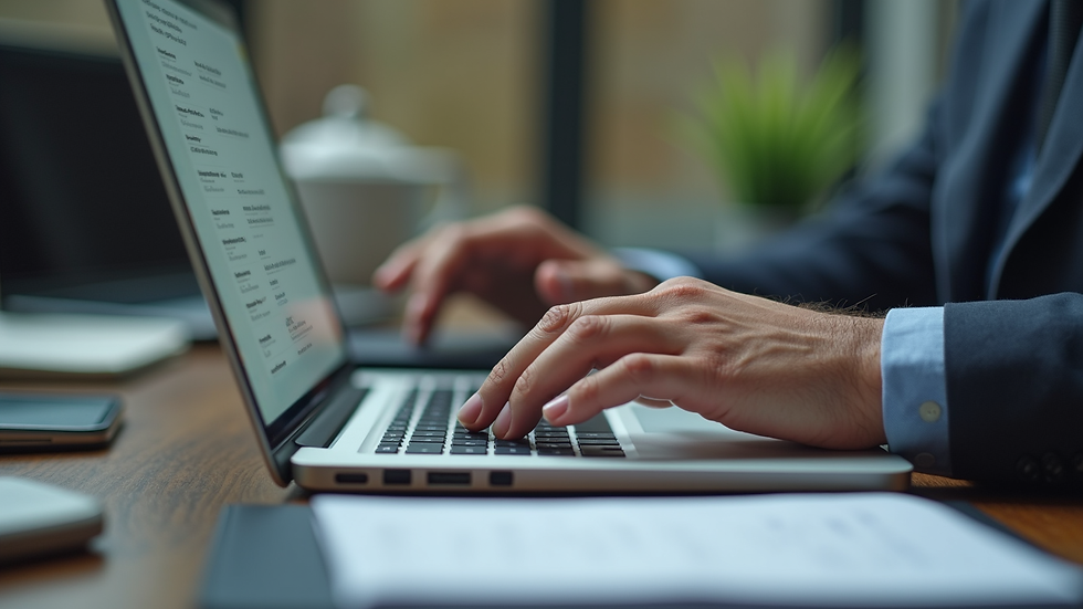 Eye-level view of a person using a laptop to search for business contacts