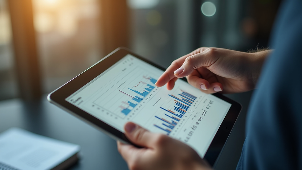 Close-up view of a marketer analyzing email campaign metrics on a tablet
