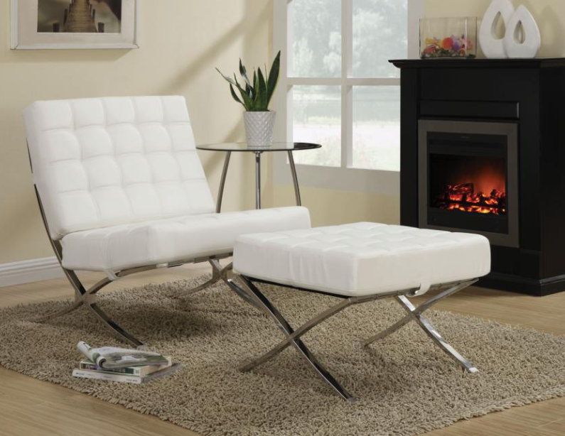 Contemporary Waffle Accent Chair in White/Chrome