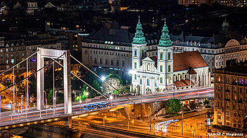 Bridge, Budapest, Elizabeth Bridge, Hungary, Nabob, Nabobswims, Night, Our Lady of the Assumption Church, Erzsébet híd