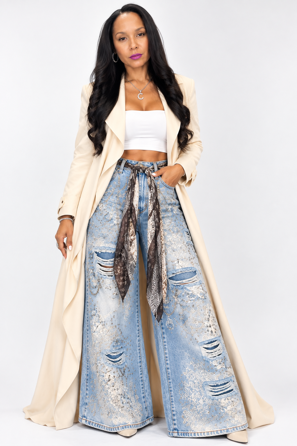 Printed denim jeans 
