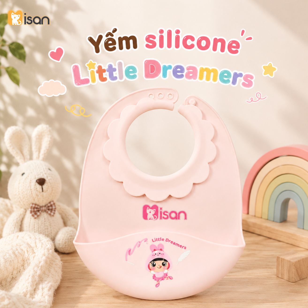 Yếm silicone có máng hứng cổ bo tròn Little Dreamers