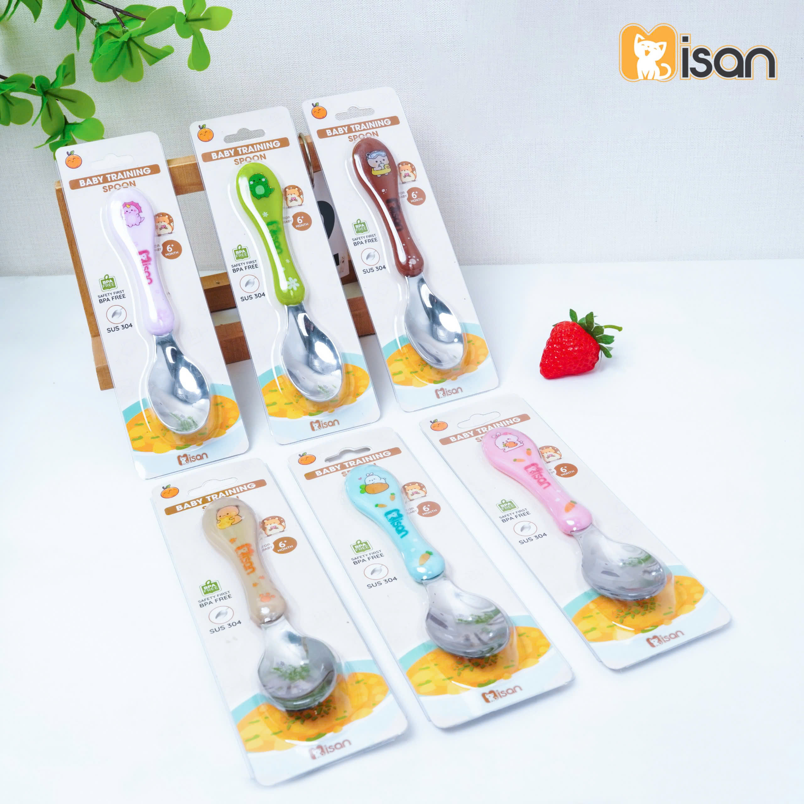 Thìa Ăn Dặm Inox 304 Misan Thiết Kế Bo Tròn An Toàn Cho Bé Tập Ăn Tập Xúc